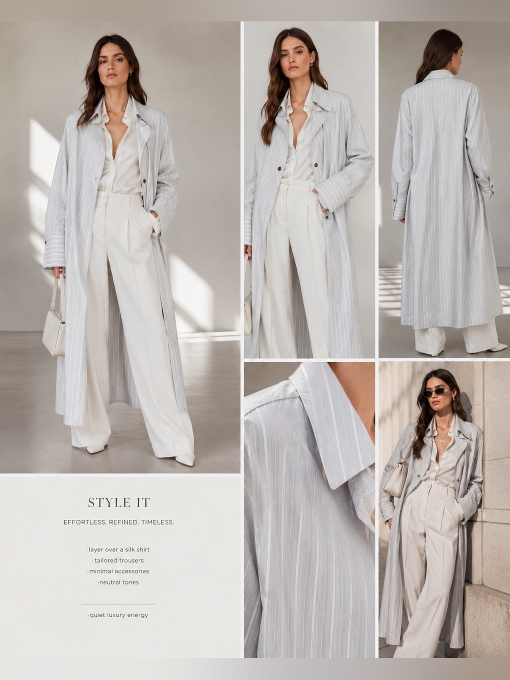 WE-AR4 The Dazed Duster Coat Blue Stripe Upcycled Silk Long Coat Sz S
